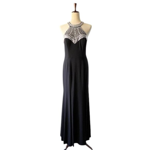 Say Yes To The Prom Gown Dress Black Halter Rhinestone Embellished Juniors 11 - Picture 2 of 16